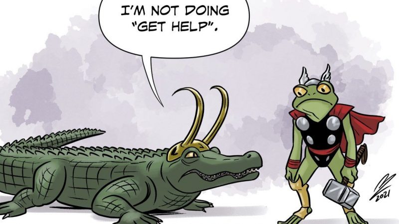 Ragnarok's Get Aid Scene Reimagined With Alligator Loki & & Frog Thor